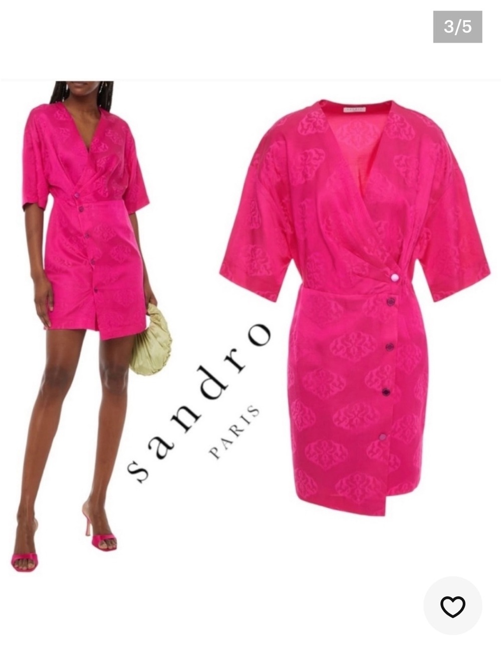 Sandro Hot Pink Button-Front Wrap Mini Dress V-neck